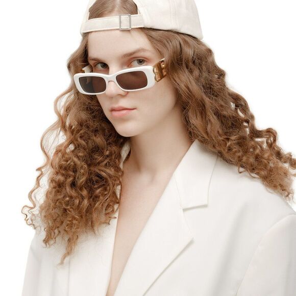 NEW Balenciaga  BB0096S 011 White Gold Logo Grey Square Unisex Sunglasses - Picture 1 of 15